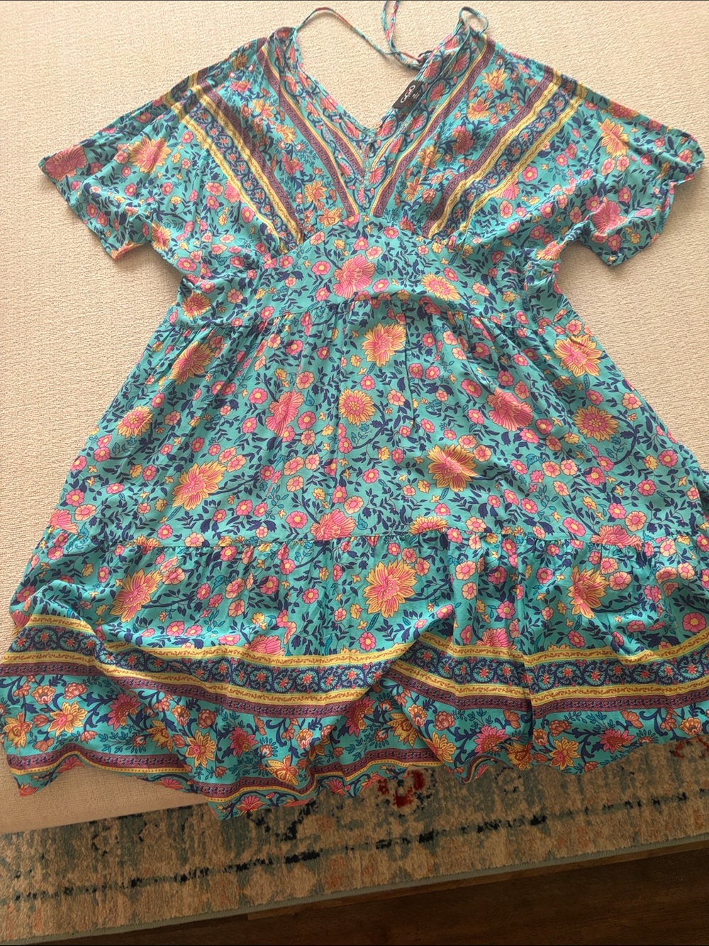 Girls' Teal Floral Tiered Summer Dress